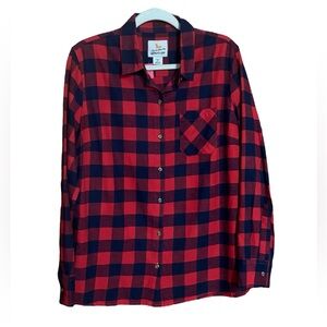 Field & Stream Navy Blue & Red Plaid Button Down Sz L NWOT